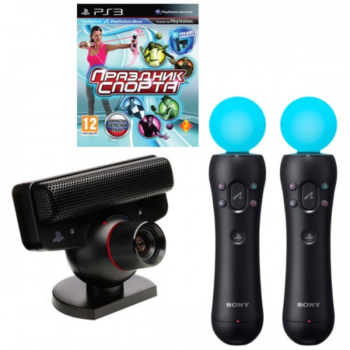 PlayStation Move: Контроллер движений PS Move 2 штуки + Камера PS Eye + диск Праздник Спорта