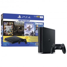 Игровая приставка Sony PlayStation 4 Slim 1 ТБ + GTA 5 + Жизнь после + Horizon + Fortnite + PSN